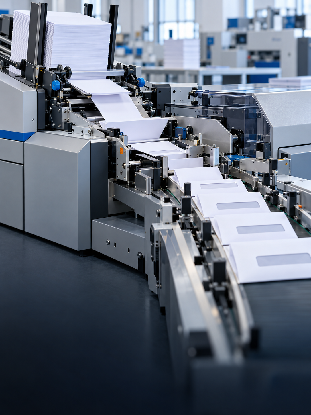 Foto ilustrativa de uma máquina de dobra e inserção automática de documentos em envelopes
