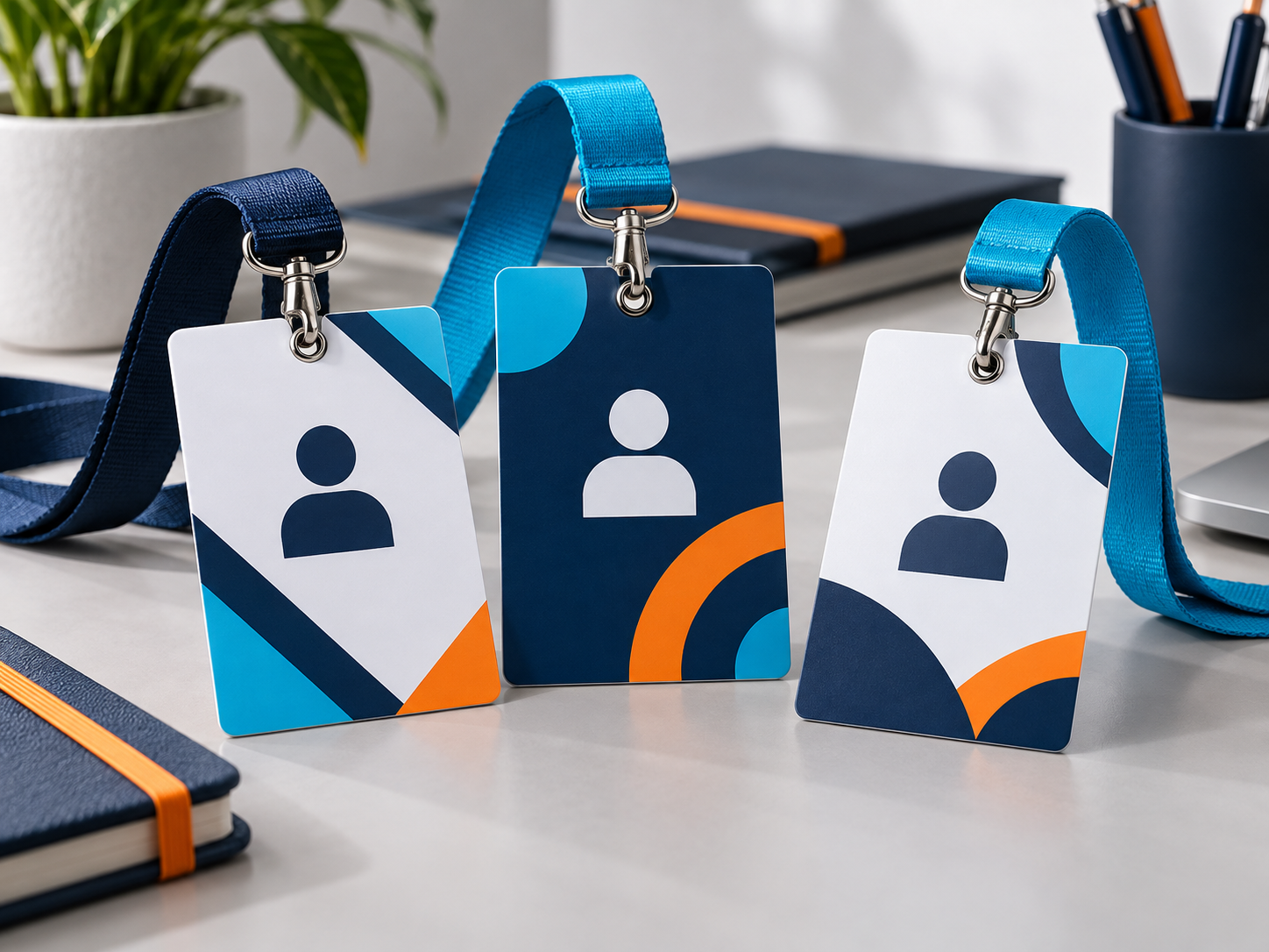 Foto ilustrativa de crachás de identificação em PVC com cordões